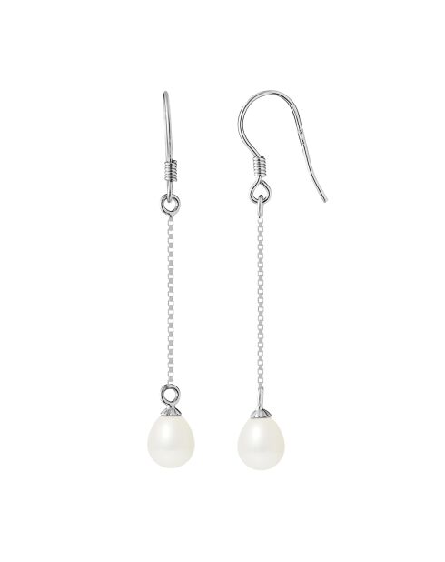 Gerhodineerde zilveren kettingoorbellen met natuurlijke zoetwaterparels van witte peer