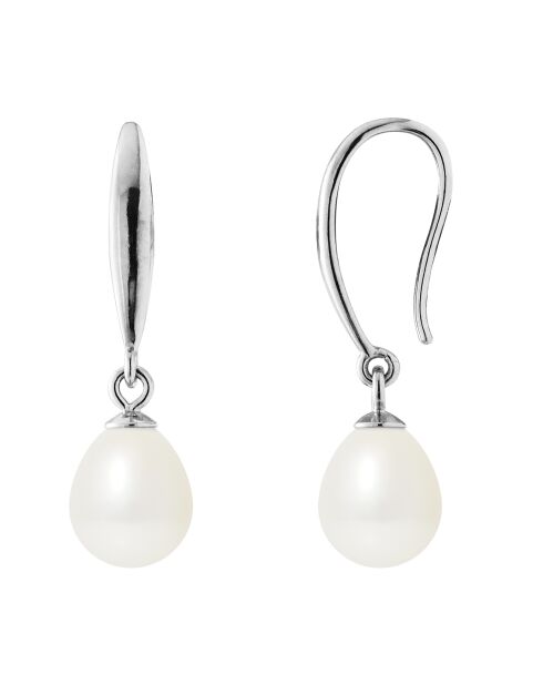 Boucles d'Oreilles Crochet en Argent rhodié & Perles d'Eau Douce poires blanc naturel