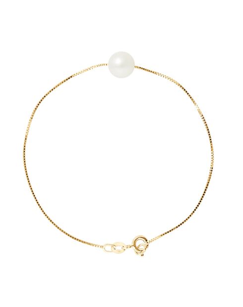 Solitaire armband in geelgoud en natuurlijke witte ronde zoetwaterparel