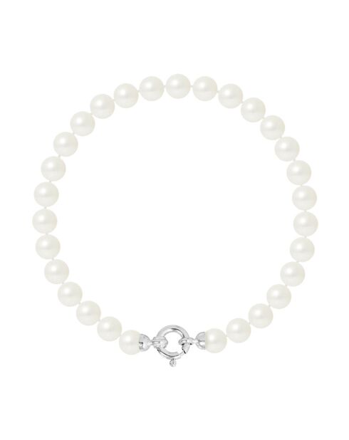Bracelet Rang en Or blanc & Perles d'Eau Douce rondes blanc naturel Ø 6-7 mm