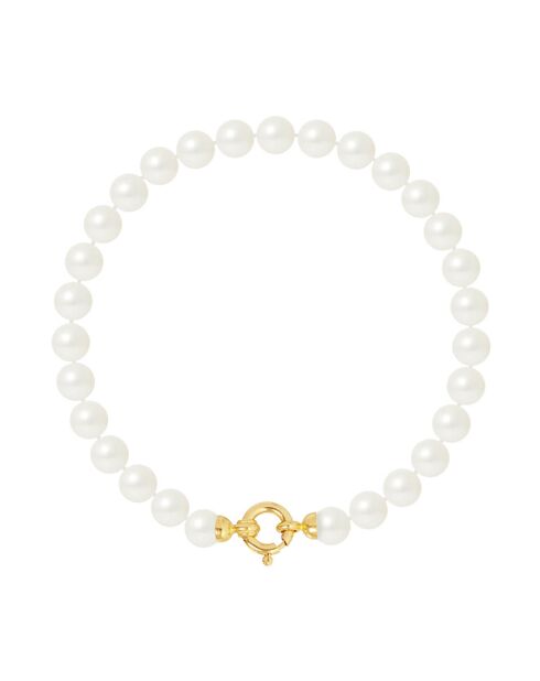 Bracelet Rang en Or jaune & Perles d'Eau Douce rondes blanc naturel Ø 6-7 mm