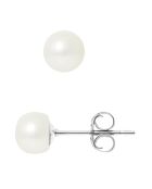 Boucles d'oreilles Puces en Or blanc & Perles d'Eau Douce boutons blanc naturel Ø 6-7 mm