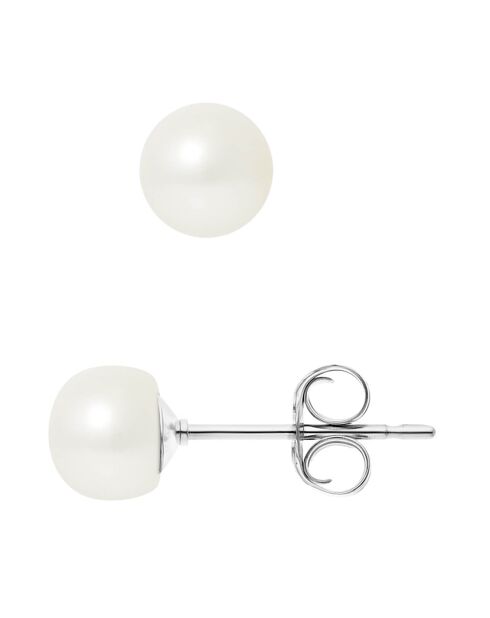 Pendientes de oro blanco con perlas de agua dulce con botones blancos naturales Ø 6-7 mm