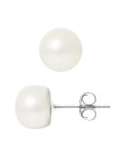 Boucles d'oreilles Puces en Or blanc & Perles d'Eau Douce boutons blanc naturel Ø 9-10 mm