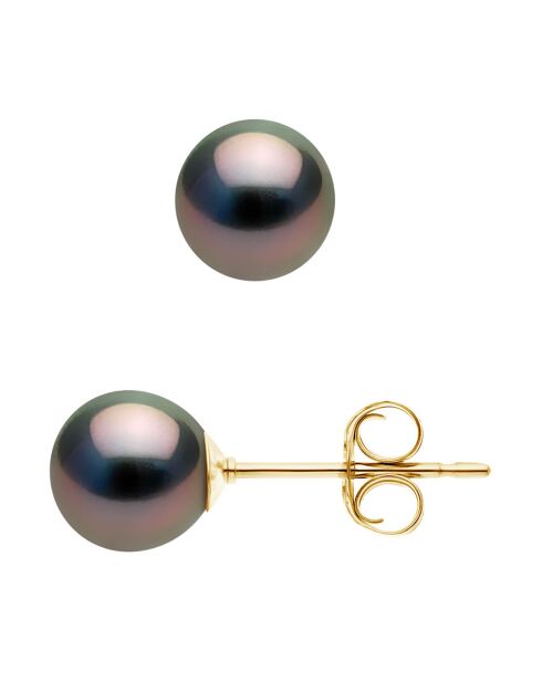 Ohrstecker aus Gelbgold mit runden Tahitiperlen Ø 7-8 mm