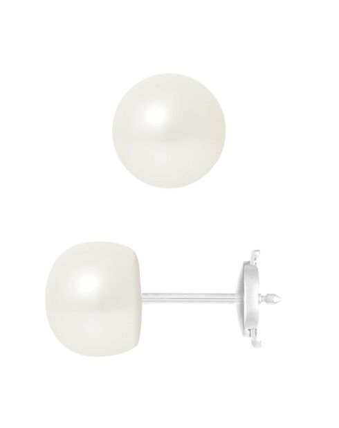 Pendientes Prestige Flea en oro blanco y perlas de agua dulce con botones blancos naturales, Ø 8-9 mm