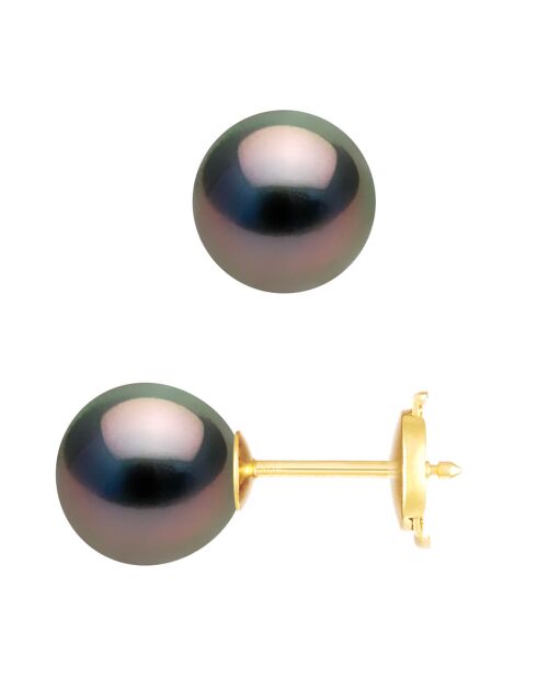 Prestige oorknopjes in geelgoud en ronde Tahitiaanse parels Ø 8-9 mm