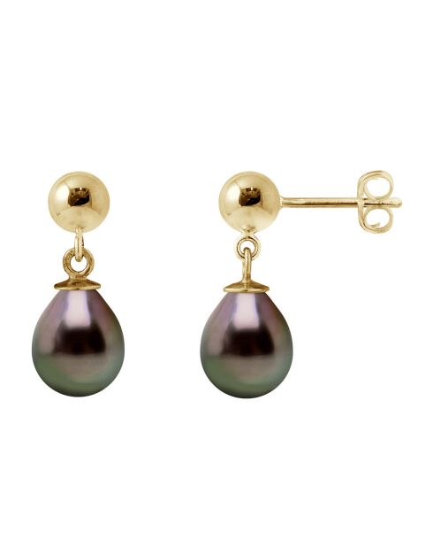 Boucles d'Oreilles Boules en Or jaune & Perles de Tahiti poires