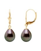 Boucles d'Oreilles Dormeuses en Or jaune & Perles de Tahiti poires