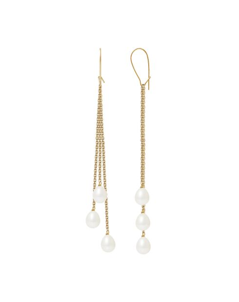 Geelgouden cascade-oorbellen met natuurlijke zoetwaterparels van witte peer