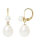 Boucles d'oreilles Double en Or jaune & Perles d'Eau Douce bouton blanc naturel