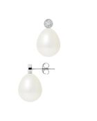 Boucles d'Oreilles Goutte en Or blanc, Diamants 0.02 ct & Perles d'Eau Douce poires blanc naturel