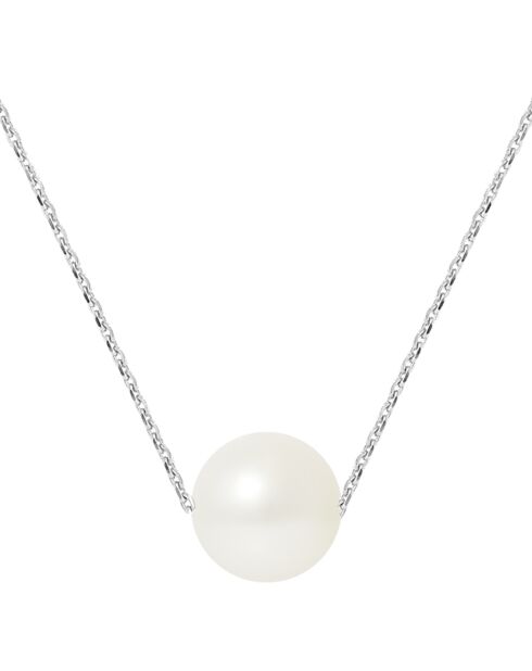 Collier Solitaire en Or blanc & Perle d'Eau Douce ronde blanc naturel