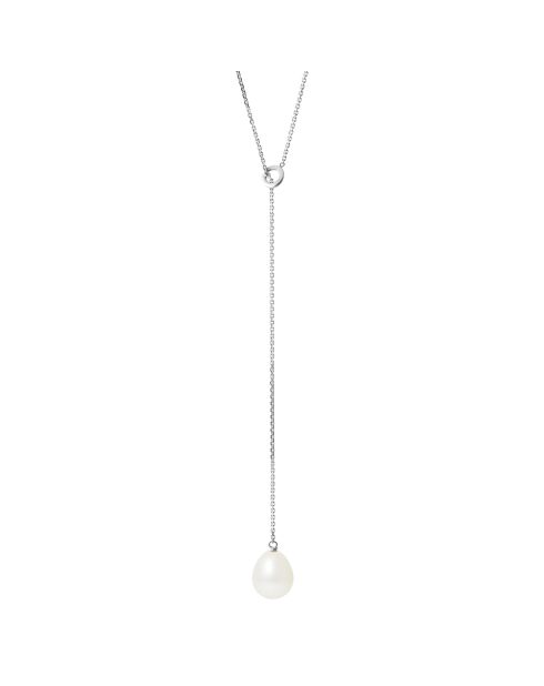 Lasso-Halskette aus Weißgold und natürlicher weißer Birne mit Süßwasserperlen