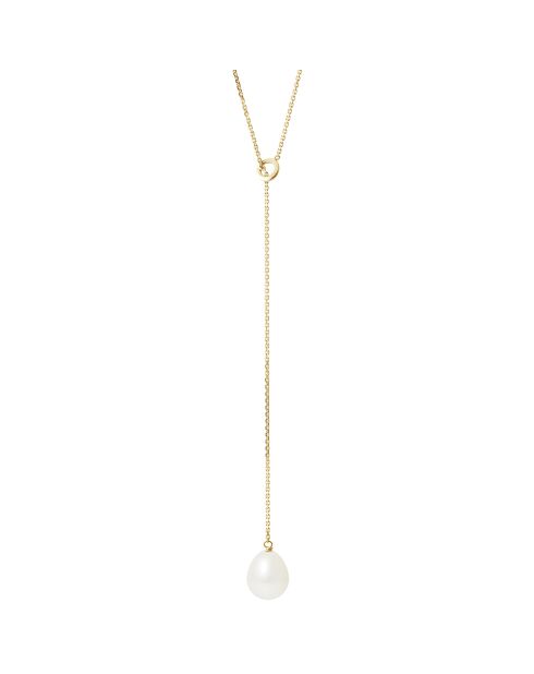 Collier Lasso en Or jaune & Perle d'Eau Douce poire blanc naturel
