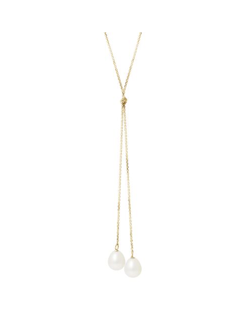 Collier Toi & Moi en Or jaune & Perles d'Eau Douce poires blanc naturel