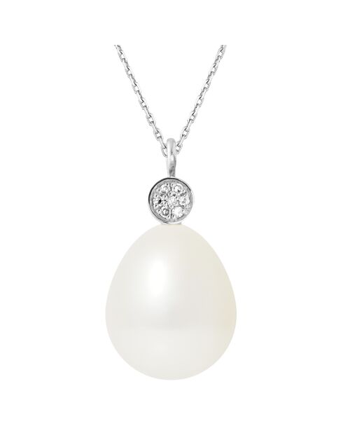 Prestige halsketting in witgoud, 0.022 ct diamanten en natuurlijke zoetwaterparel van witte peer