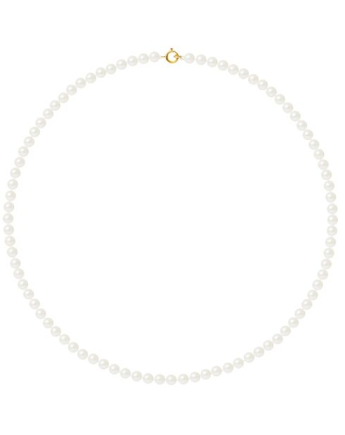 Geelgouden ringketting en natuurlijke witte ronde zoetwaterparels Ø 4-5 mm