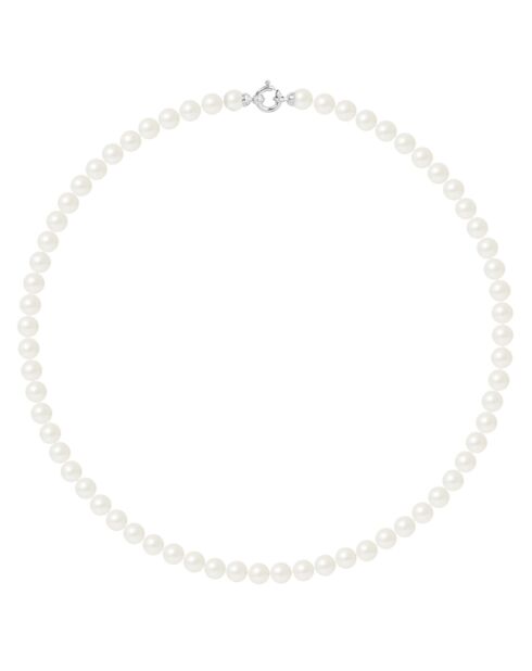 Collier Rang en Or blanc & Perles d'Eau Douce rondes blanc naturel Ø 6-7 mm