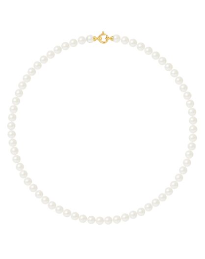 Collier Rang en Or jaune & Perles d'Eau Douce rondes blanc naturel Ø 6-7 mm