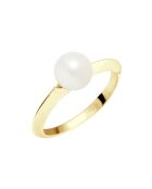 Geelgouden solitairering en natuurlijke witte ronde zoetwaterparel