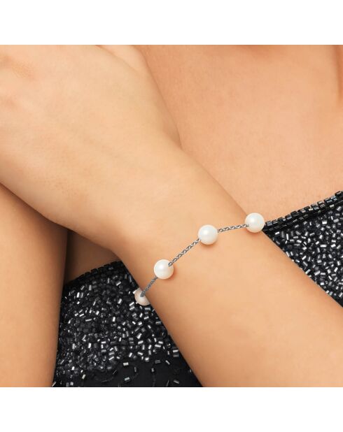 Galaxy-Armband aus Rhodiumsilber und natürlichen weißen runden Süßwasserperlen