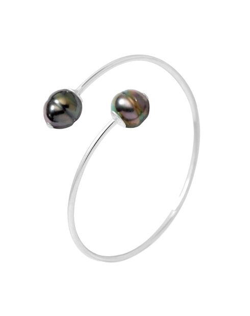 Bracelet Jonc Prestige en Argent & Perles de Tahiti cerclées
