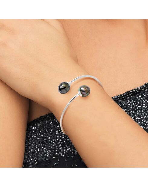 Brazalete Prestige en plata y perlas tahitianas en círculos