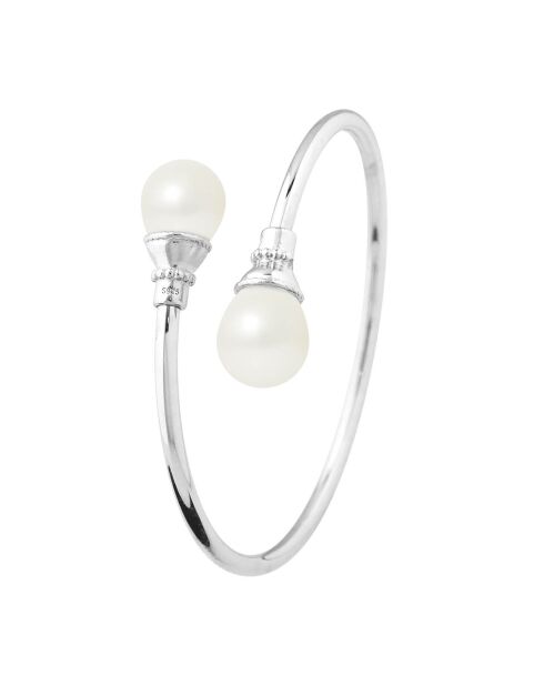 Bracelet Jonc Prestige en Argent rhodié & Perles d'Eau Douce poires blanc naturel