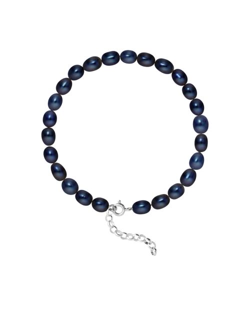 Reihenarmband aus Rhodiumsilber mit Süßwasserperlen und schwarzen Tahiti-Reiskörnern Ø 4-5 mm