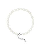 Pulsera de plata y perlas de agua dulce con perlas naturales, perlas blancas, granos de arroz, Ø 4-5 mm