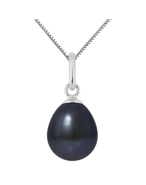 Colgante de perlas de agua dulce en forma de pera negra y oro blanco Ø 8-9 mm
