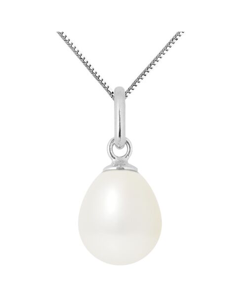 Süßwasserperlenanhänger aus Weißgold und natürlicher weißer Birne Ø 8-9 mm