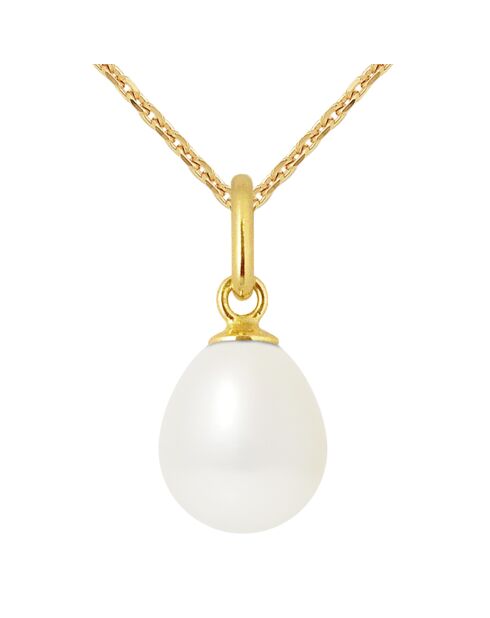 Pendentif en Or jaune & Perle d'Eau Douce poire blanc naturel Ø 8-9 mm