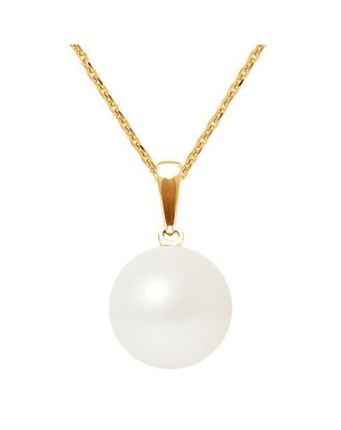 Colgante de oro amarillo y perlas de agua dulce con botón blanco natural Ø 9-10 mm