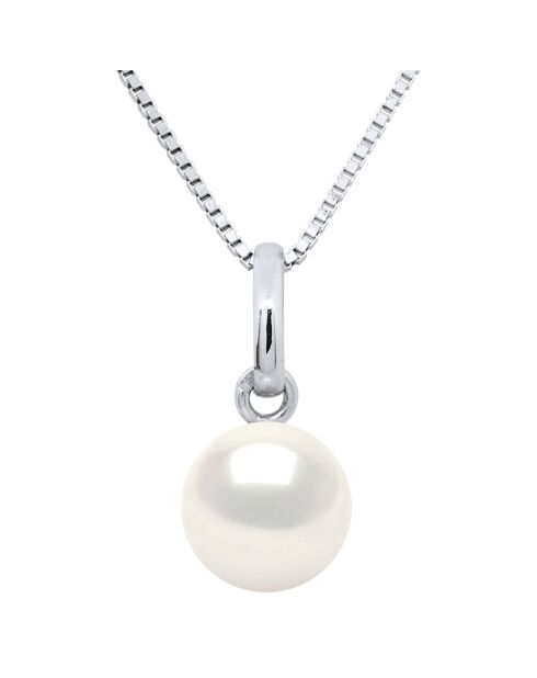 Colgante de oro blanco y perlas de agua dulce con botón blanco natural Ø 6-7 mm