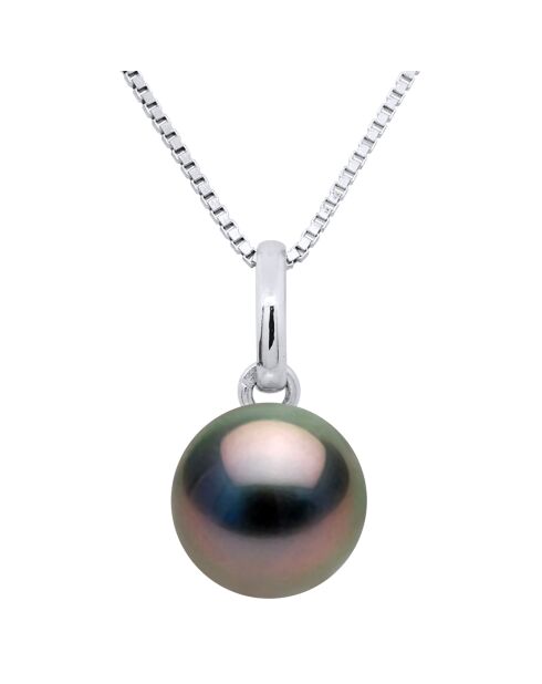 Colgante de oro blanco y perla redonda de Tahití Ø 7-8 mm