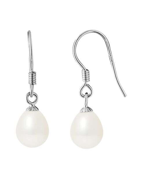 Gerhodineerde zilveren oorbellen met natuurlijke zoetwaterparels van witte peer