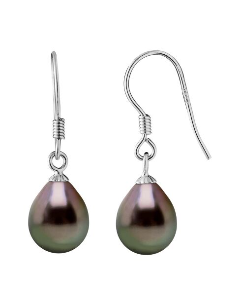 Ohrringe aus Rhodiumsilber mit Birnen-Tahitiperlen