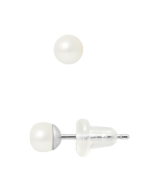 Boucles d'oreilles Puces en Argent & Perles d'Eau Douce boutons blanc naturel Ø 4-5 mm