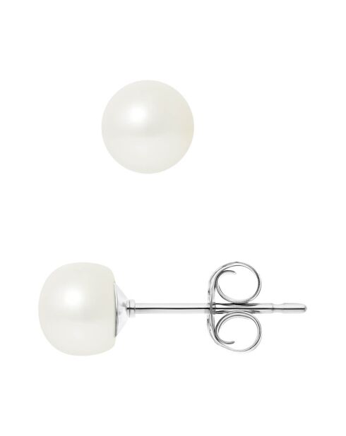 Silberne Ohrstecker mit Süßwasserperlen, naturweiße Knöpfe Ø 6-7 mm
