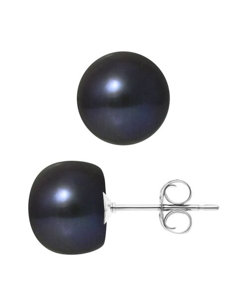 Boucles d'oreilles Puces en Argent & Perles d'Eau Douce boutons black tahiti Ø 9-10 mm