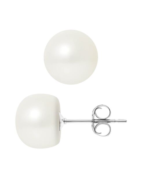 Boucles d'oreilles Puces en Argent & Perles d'Eau Douce boutons blanc naturel Ø 10-11 mm