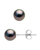 Ohrstecker aus Rhodiumsilber und runde Tahitiperlen Ø 7-8 mm