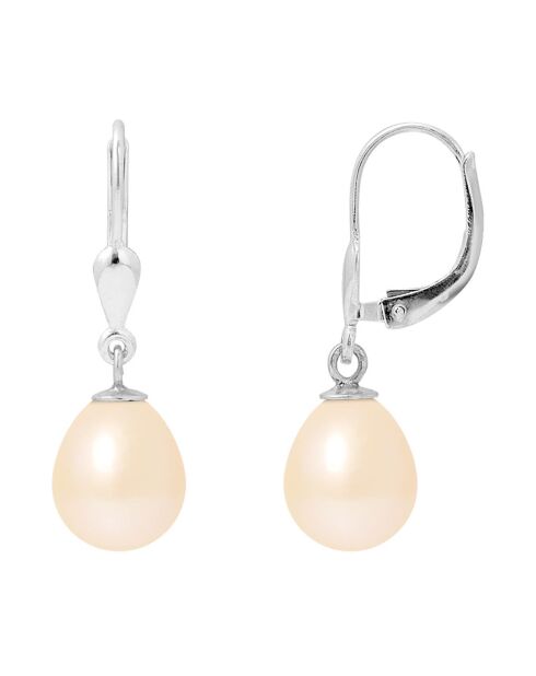 Boucles d'oreilles Dormeuses en Argent & Perles d'Eau Douce poires rose naturel