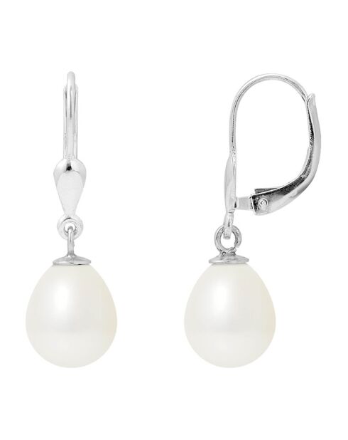 Boucles d'oreilles Dormeuses en Argent & Perles d'Eau Douce poires blanc naturel