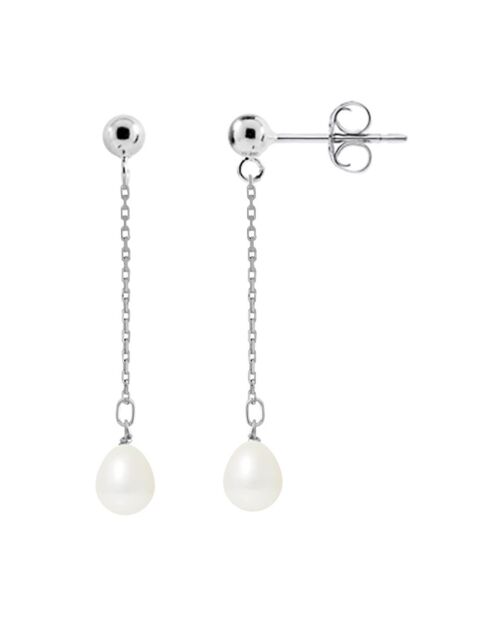 Pendientes colgantes de plata rodiada y perlas naturales de agua dulce con forma de pera blanca