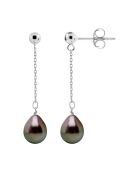 Boucles d'Oreilles Pendantes en Argent rhodié & Perles de Tahiti poires