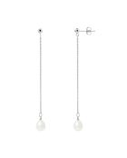 Boucles d'Oreilles Ligne en Argent rhodié & Perles d'Eau Douce poires blanc naturel