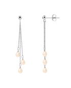 Pendientes en forma de cascada de plata rodiada con perlas naturales de agua dulce de forma de pera rosa